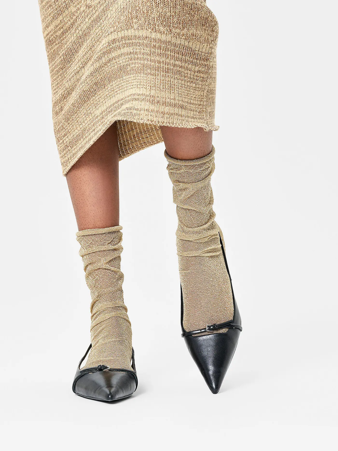 HAPPY SOCKS | Damen Socken CRINKLY GLITTER SOCK beige / gold | 